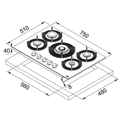 Franke Maris Free fhmf 755 4g dc c table de cuisson à gaz 75 cm verre huître