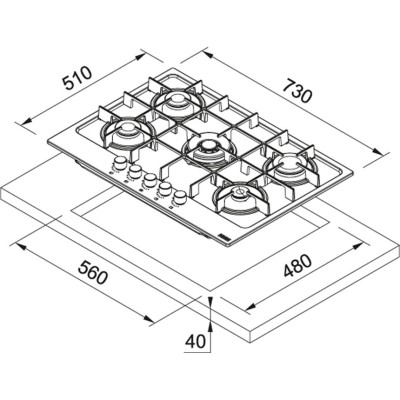 Franke Maris fhma 755 4g dc c gas hob 73 cm oat