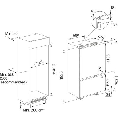 Franke fcb 400 v ne ne Réfrigérateur + congélateur encastrable 70 cm