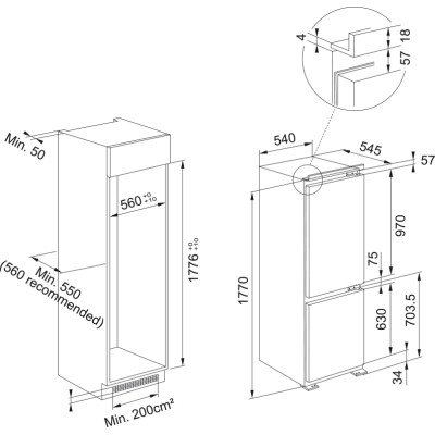 Franke fcb 320 tnf ne y frigorífico + congelador empotrado h 177 cm