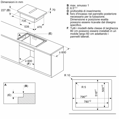 Neff v68pyx4c0 N90 Induktionskochfeld mit integrierter Dunstabzugshaube 80 cm bündig mit der Oberseite