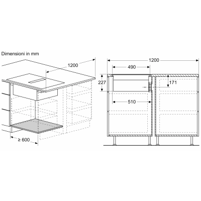 Neff v68pyx4c0 N90 Induktionskochfeld mit integrierter Dunstabzugshaube 80 cm bündig mit der Oberseite