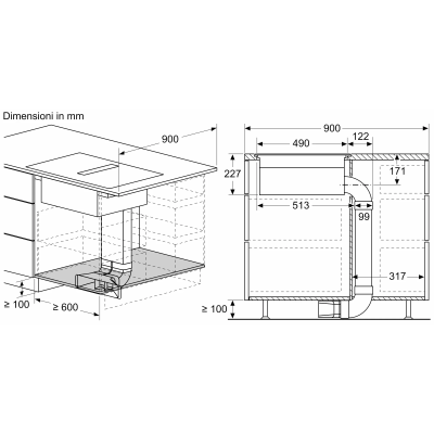 Neff v68pyx4c0 N90 Induktionskochfeld mit integrierter Dunstabzugshaube 80 cm bündig mit der Oberseite