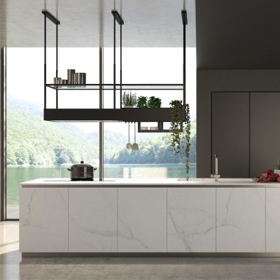 Falmec spazio circle.tech island hood 180 cm black steel