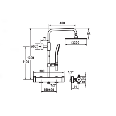 Kwc 26.006.373.000 komplettes Wand-Thermostat-Duschsystem aus Chrom