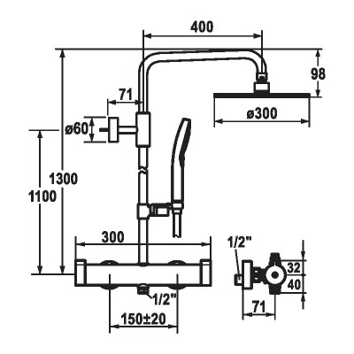 Kwc 26.006.333.000 komplettes Wand-Thermostat-Duschsystem aus Chrom