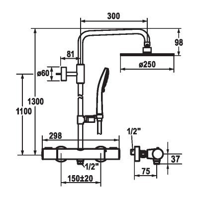 Kwc 26.006.313.000 komplettes Wand-Thermostat-Duschsystem aus Chrom