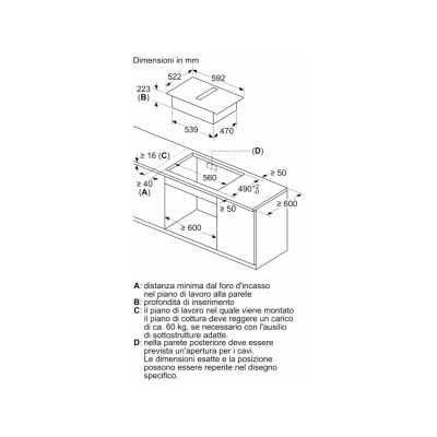 Bosch pvs611b16e piano induzione cappa integrata 60 cm nero