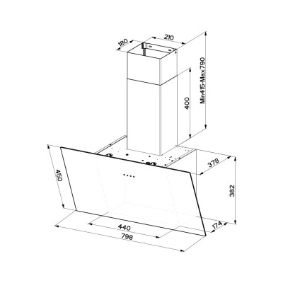 Faber Tweet ev8 led bk a80 wall hood 80 cm black glass