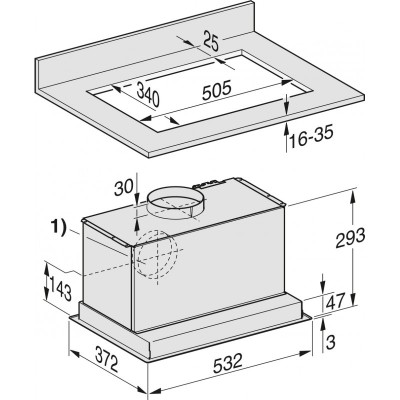 Miele 2558 built-in hood under wall unit 53 cm stainless steel