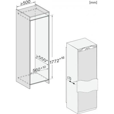 Miele K 7716 und eintüriger Einbaukühlschrank mit Gefrierfach H 178 cm