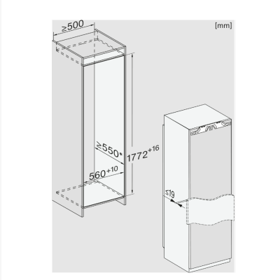 Réfrigérateur une porte avec congélateur intégré Miele k 7738 d h 178 cm