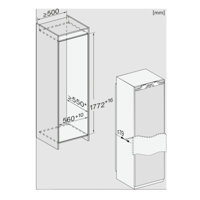 Réfrigérateur + congélateur encastrable une porte Miele k 7778 c h 177 cm