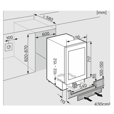 Miele kwt 6322 ug-1 cave à vin encastrable sous plan h 82 - 87 cm