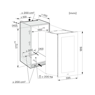 Miele kwt 6722 ig s-1 eingebauter weinkeller h 180 cm glas - schwarz