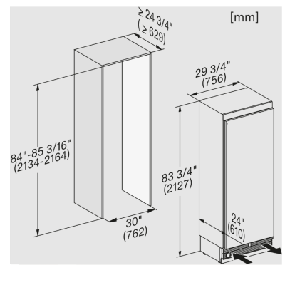 Miele f 2813 vi Eingebauter MasterCool-Gefrierschrank 75 cm H 212 cm