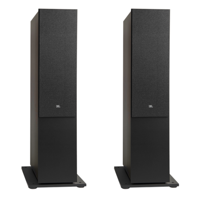 Jbl 280f Stage 2 pair of 2.5-way front speakers on the floor, wood-black