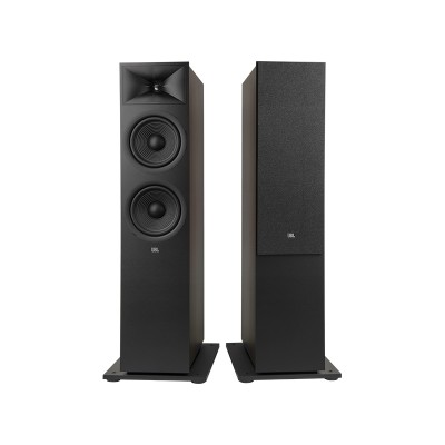 Jbl 280f Stage 2 pair of 2.5-way front speakers on the floor, wood-black