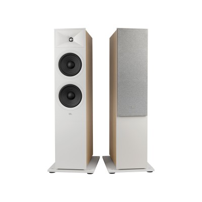 Jbl 280f Stage 2 par de altavoces frontales de 2,5 vías sobre suelo de madera - blanco