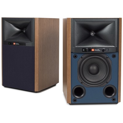 Jbl 4305p Studiomonitor, verstärkte Hi-Fi-Lautsprecher auf Holzständer – blau