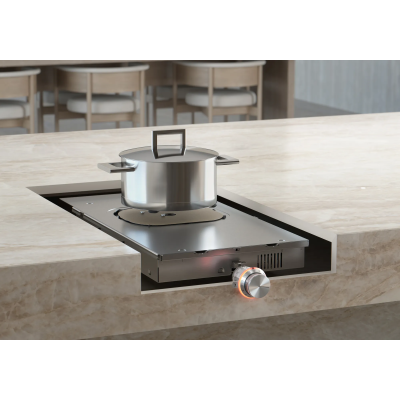 Gaggenau cu428100 induction module integrated into the 28 cm hob with stainless steel knob