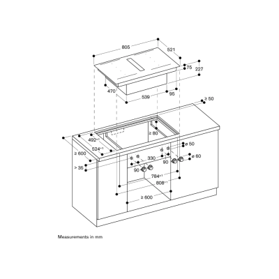 Plaque à induction Gaggenau cv482105 avec hotte intégrée 80 cm + boutons inox