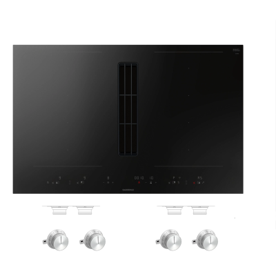 Plaque à induction Gaggenau cv482105 avec hotte intégrée 80 cm + boutons inox