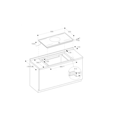 Gaggenau ci292112 induction hob 90 cm black glass + stainless steel frame