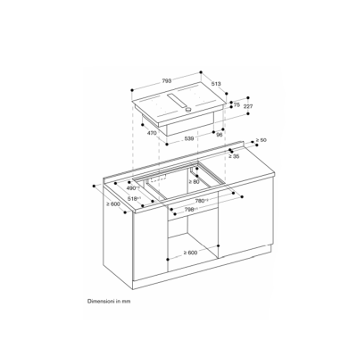 Płyta indukcyjna Gaggenau CV282101 z okapem 80 cm montowanym na równi z blatem