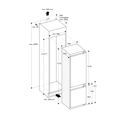 Gaggenau rb282306 frigorifero congelatore da incasso h 177 cm