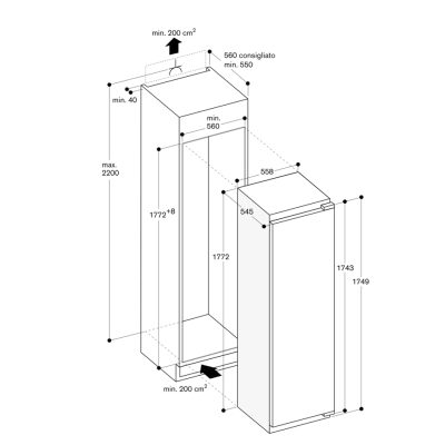 Gaggenau rt282306 eintüriger Einbaukühlschrank + Gefrierfach H 177 cm