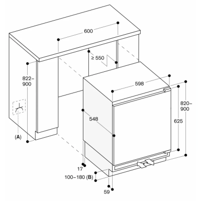 Gaggenau rt202180 Einbau-Unterbaukühlschrank + Gefrierfach H 82 cm