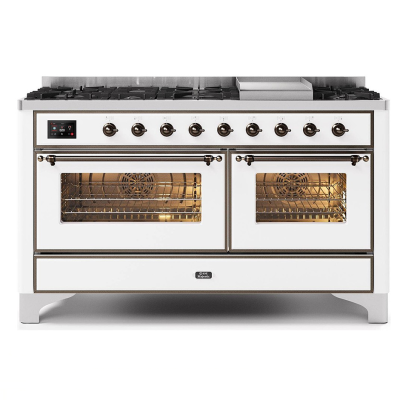 Ilve m15n-wh gas countertop kitchen + frytop 150 cm white - burnished