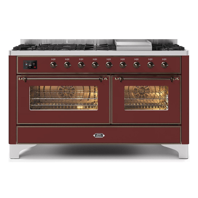 Ilve m15n-bu cucina da appoggio gas + frytop 150 cm rosso borgogna- brunito