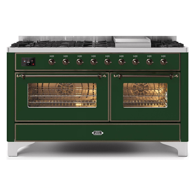 Ilve m15n-eg gas countertop kitchen + frytop 150 cm green - burnished