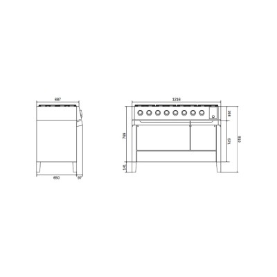 Ilve pm12-mk Induktions-Arbeitsplattenküche + Dunstabzugshaube 120 cm schwarz - Panoramagic