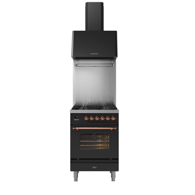 Ilve p06n gas countertop kitchen + 60 cm hood graphite - copper