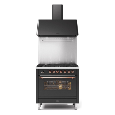 Ilve p09n gas countertop kitchen + 90 cm hood graphite - copper