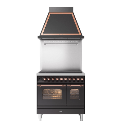 Ilve pd09n induction countertop kitchen + 90 cm hood graphite - copper