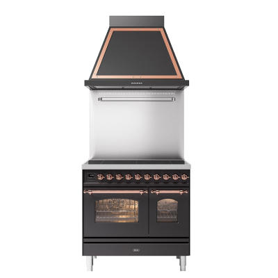 Ilve pd09n Induktionskochfeld + 90 cm Dunstabzugshaube, Graphit – Kupfer