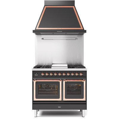 Ilve pd10n gas cooker with frame + hood 100 cm graphite - copper