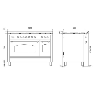 Ilve p12n gas cooker countertop + hood 120 cm graphite - copper