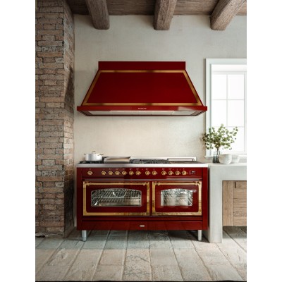 Ilve p15n cucina a gas da appoggio + cornice + cappa 150 cm grafite - rame