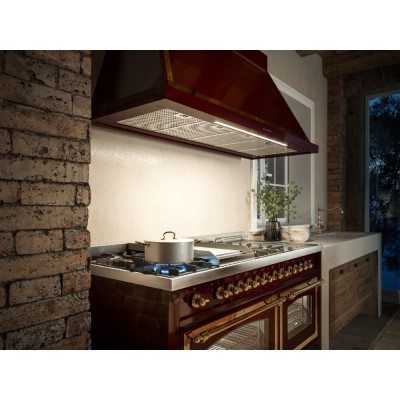 Ilve p15n cucina a gas da appoggio + cornice + cappa 150 cm grafite - rame