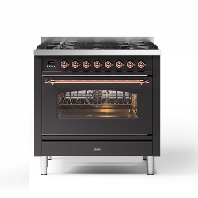 Ilve p36n 90cm graphite-copper countertop gas range with pyrolytic oven