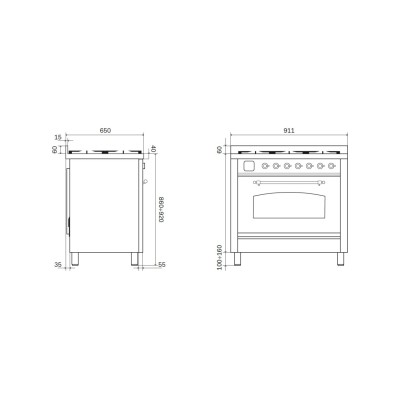 Ilve p36n 90cm graphite-copper countertop gas range with pyrolytic oven