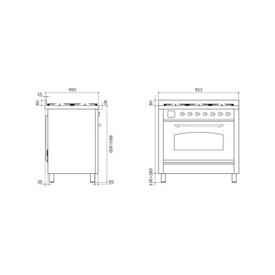 Ilve p36n gas cooker with pyrolytic oven 90 cm graphite - copper