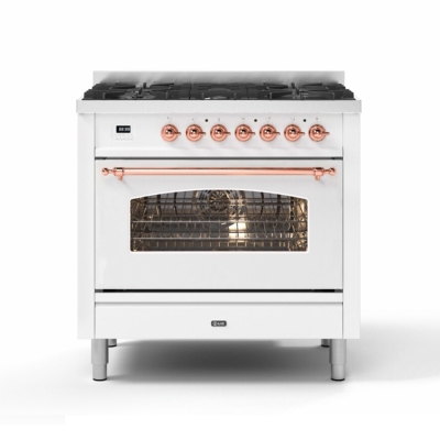 Cuisinière à gaz de comptoir Ilve p36n avec four pyrolytique 90 cm blanc - cuivre