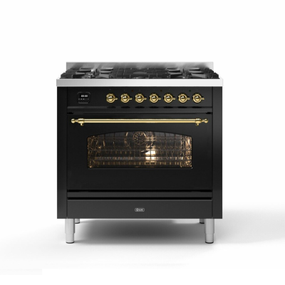 Ilve p36n cocina de gas de encimera con horno pirolítico 90 cm negro - latón