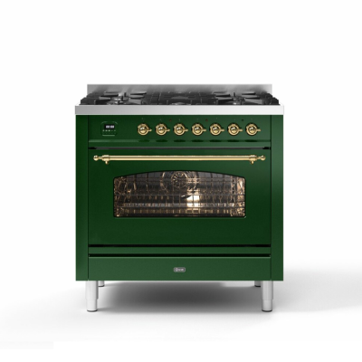 Ilve p36n countertop gas cooker with pyrolytic oven 90 cm green - brass